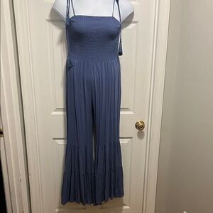 Main Strip Smocked Blue Jumpsuit